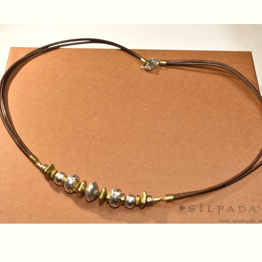 Silpada Sterling Silver Brass Leather Treasured Trinkets Necklace